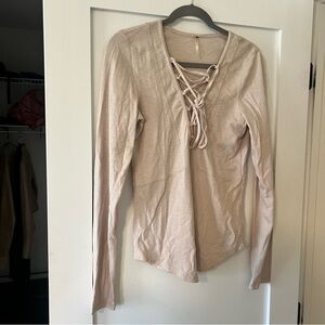 Women's Lace-Up Beige Top- FREE PEOPLE